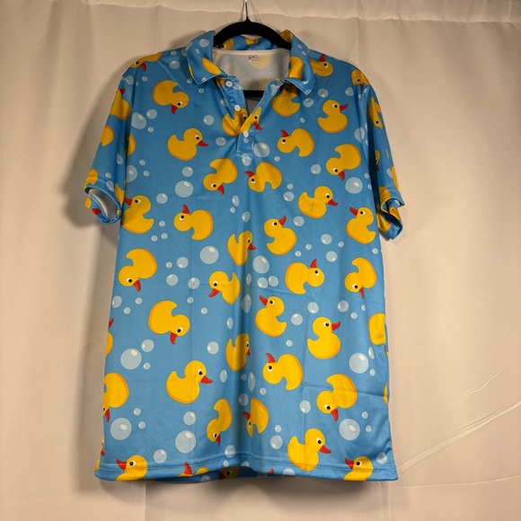 NWOT Men’s Blue Duck Print Polo Shirt Size Medium - Picture 2 of 5